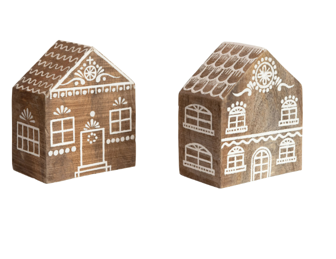 Small Hand Painted Mango Wood House, 2 Styles
