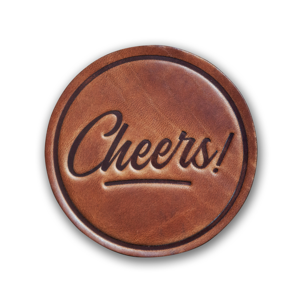 "Cheers!" Hand Pressed Leather Coaster