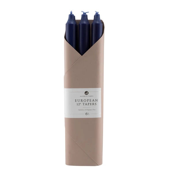 Northern Lights 12" Paper Wrapped Taper Candles, 6 Pack, Various Colors