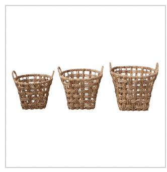 Hand-Woven Water Hyacinth Baskets with Handles, 3 Sizes