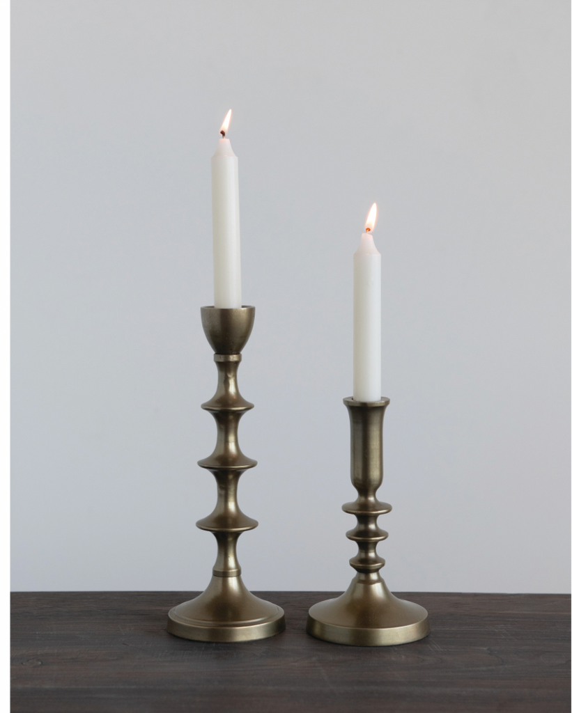 Metal Taper Candle Holders with Antique Finish, 2 Sizes