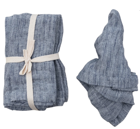 Woven Cotton & Linen Napkins, Blue, Set of 4
