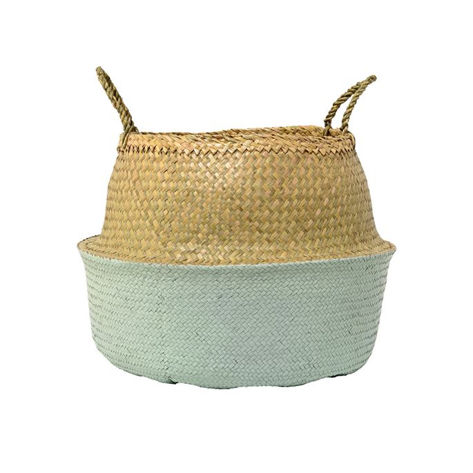 Seagrass Basket, Natural & Mint, Large