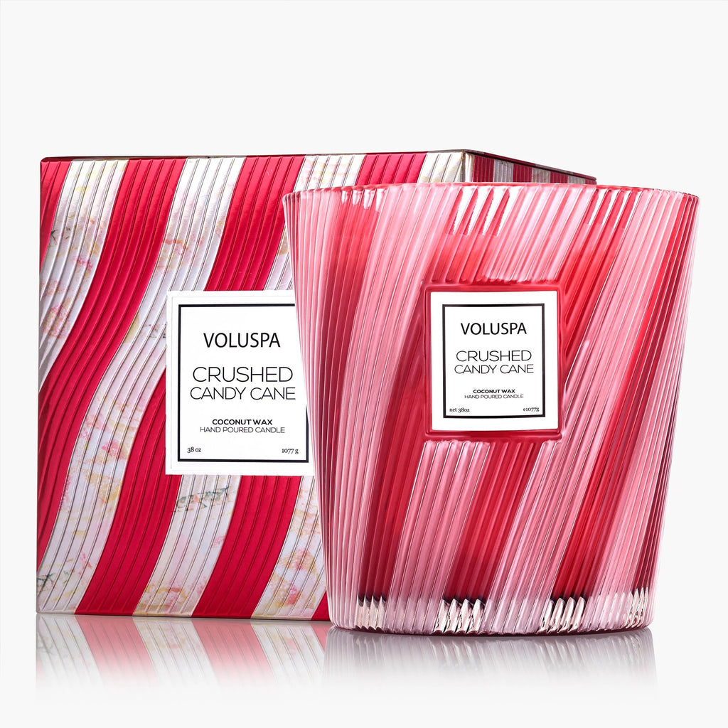 Voluspa Crushed Candy Cane 3 Wick Hearth Candle, 38 Ounces