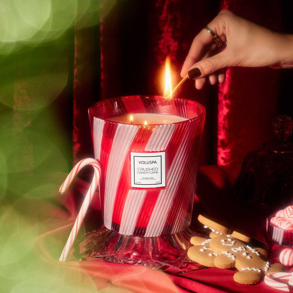 Voluspa Crushed Candy Cane 3 Wick Hearth Candle, 38 Ounces