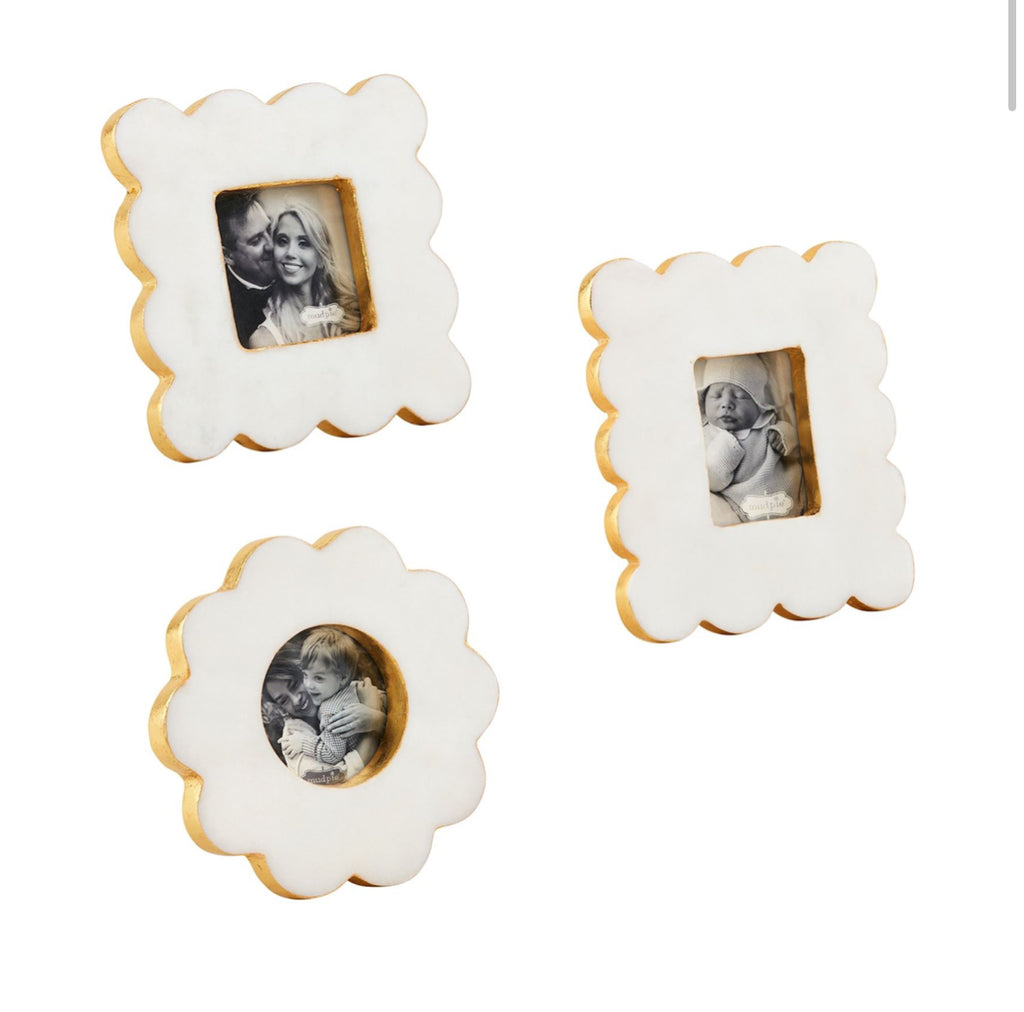 Mini Scallop Marble Frame w/ Gold Edge, 3 Styles