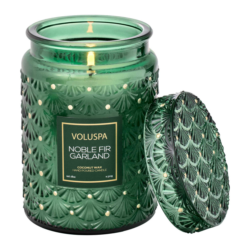 Voluspa Noble Fir Garland Large Jar Candle, 18 Ounces