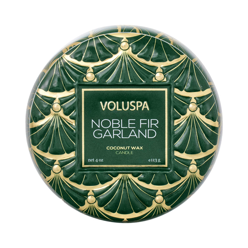 Voluspa Noble Fir Garland Mini Tin Candle, 4 Ounces