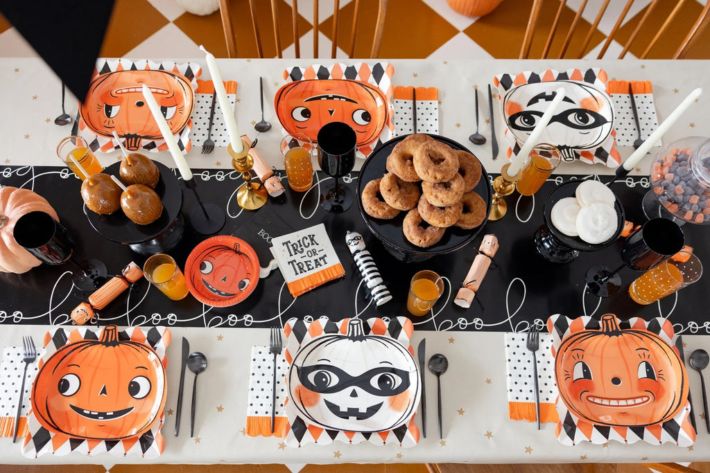 Vintage Halloween Pumpkin Paper Plate Set (9 Included)