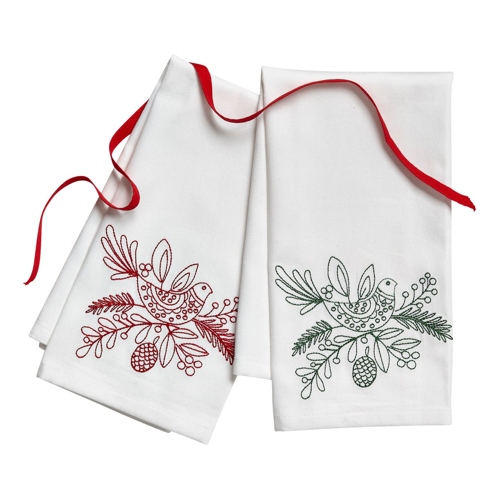 Embroidered Partridge Tea Towel, 2 Styles