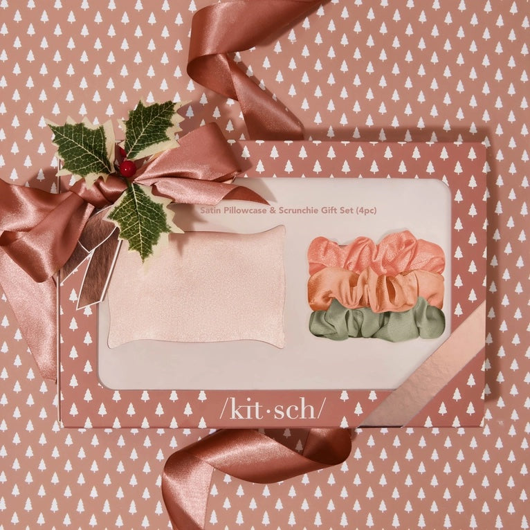 Holiday Satin Pillowcase & Scrunchie 4 Piece Gift Set