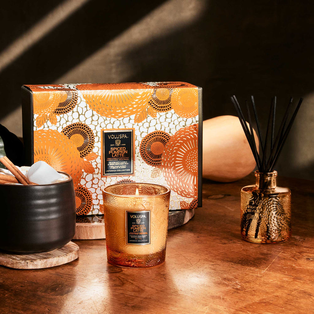 Voluspa Spiced Pumpkin Latte Candle & Reed Diffuser Set