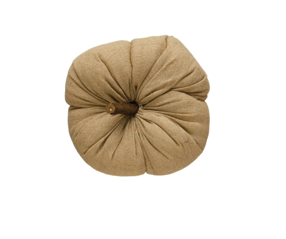 Tan Fabric Pumpkin w/ Wood Stem, 2 Sizes