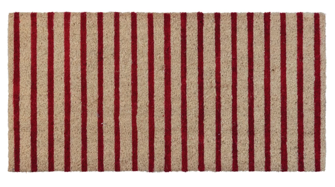 Natural & Red Striped Coir Doormat