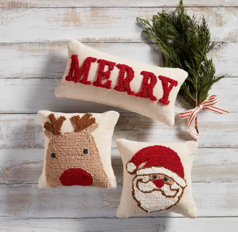 Holiday Mini Hook Pillow, Santa, 8" x 8"