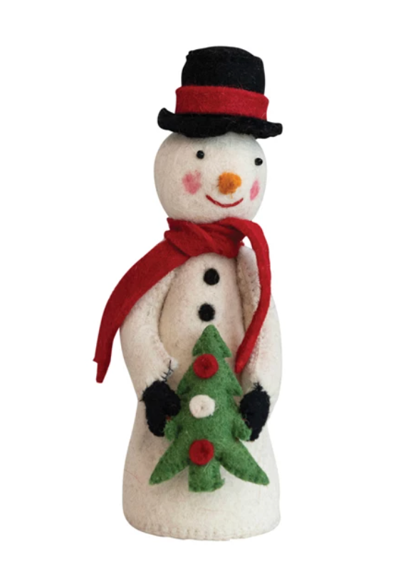 Handmade Wool Felt Snowman w/ Hat & Red Scarf