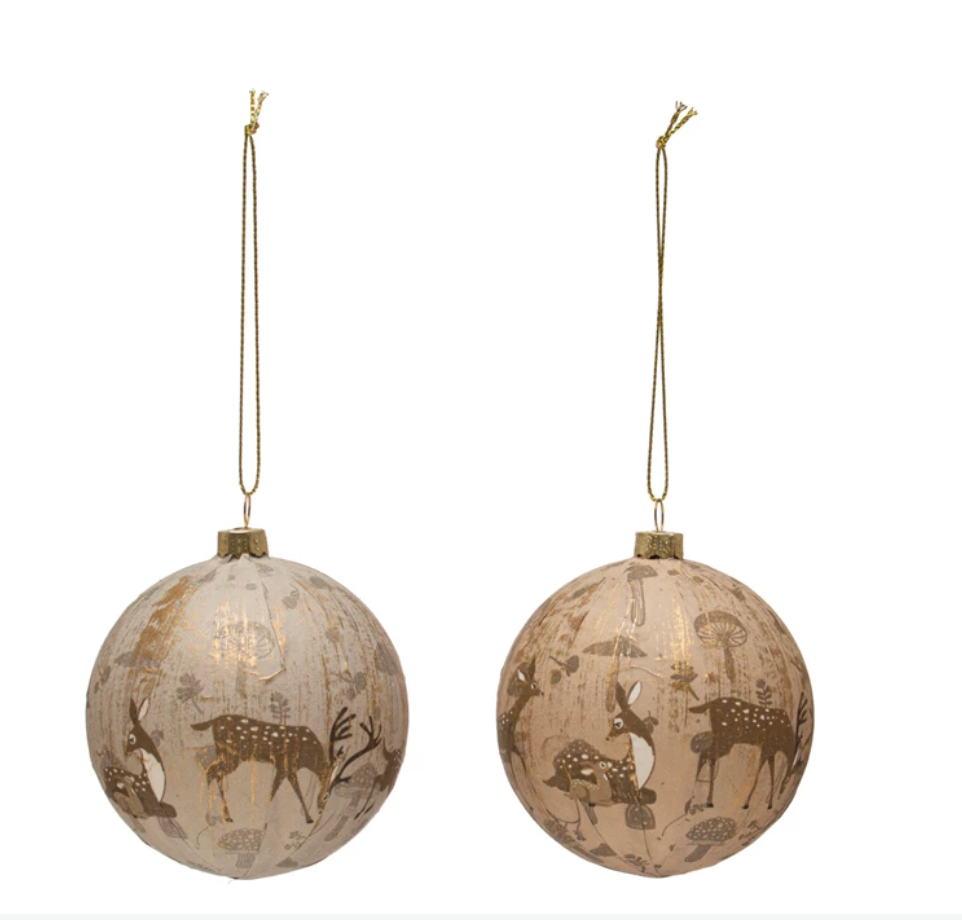 Round Paper Ball Ornament w/ Deer Pattern, 2 Styles