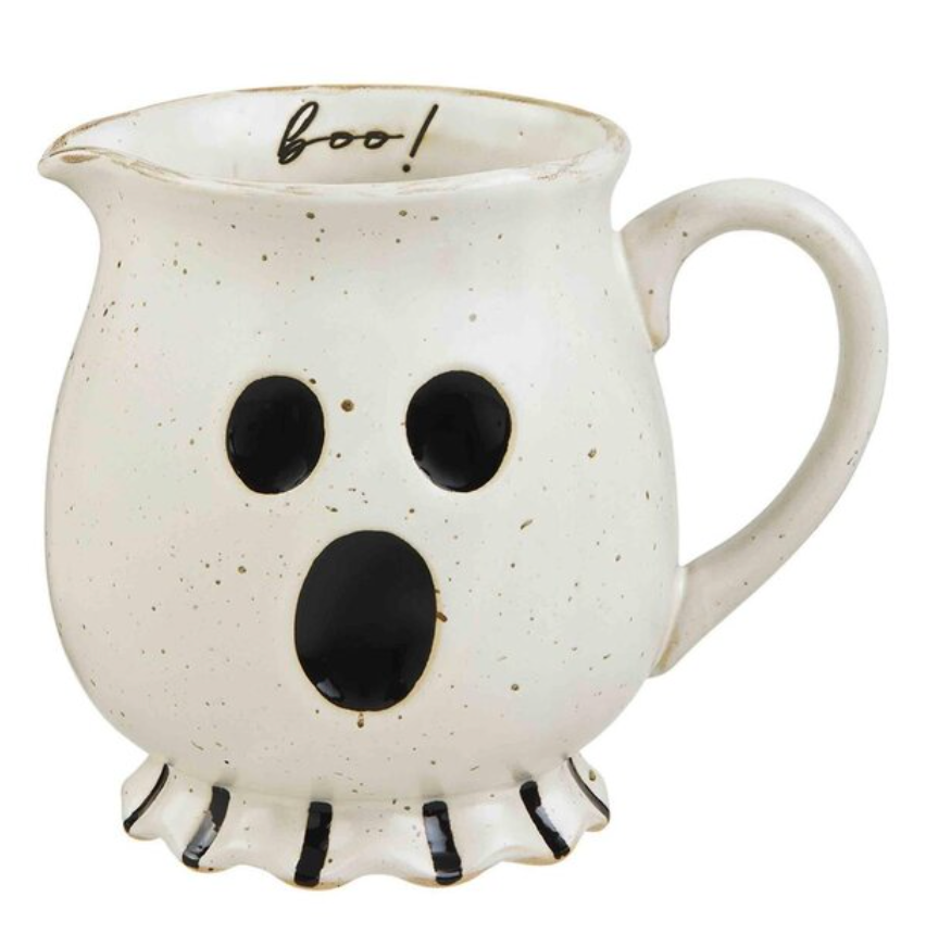 Stoneware "Boo!" Ghost Pitcher