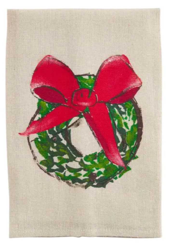 Hand Painted Christmas Wreath Towel
