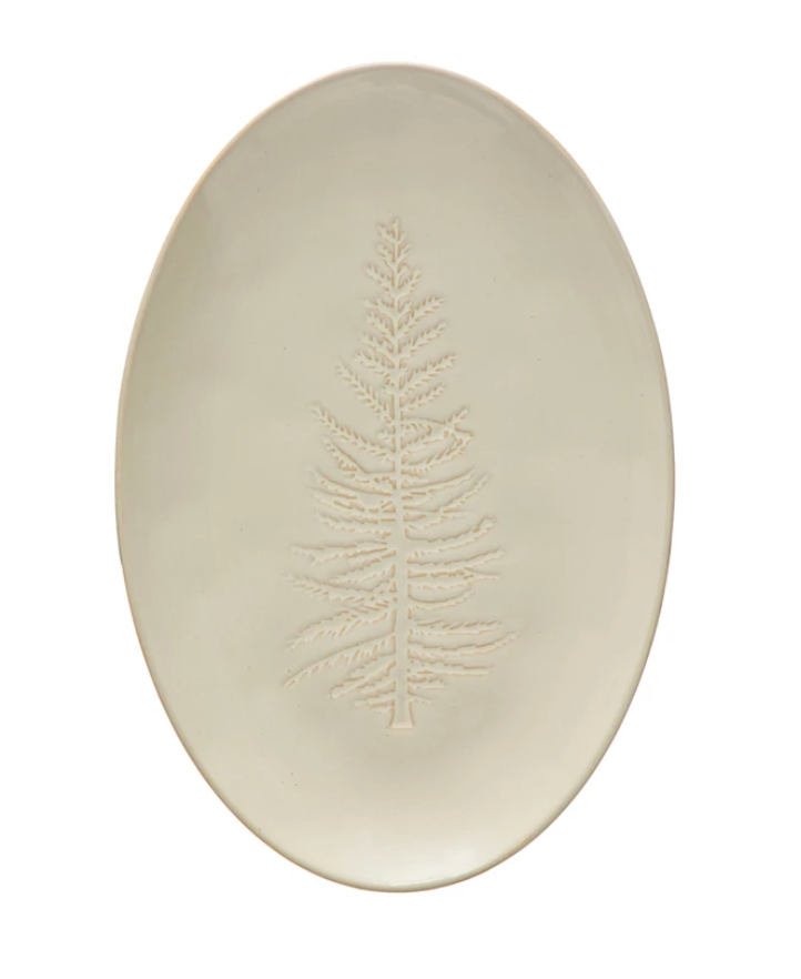 Stoneware Oval Tree Platter , White