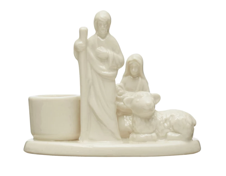 Stoneware Nativity Taper Holder, White