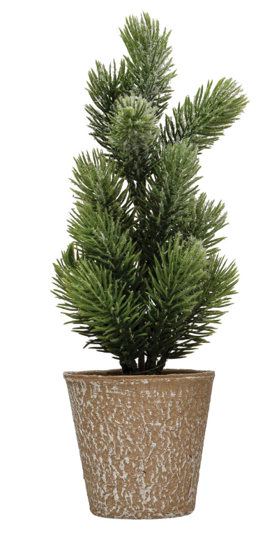 9-3/4"H Faux Pine Tree in Paper Mache Pot, 2 Styles