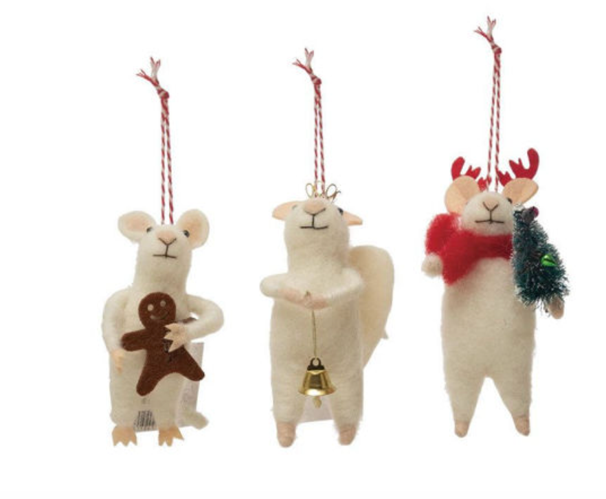 Christmas Mouse Wool Felt Ornament, 3 Styles