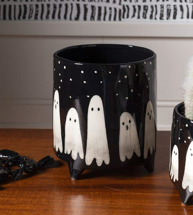 Hand Painted Ghostly Footed Pot