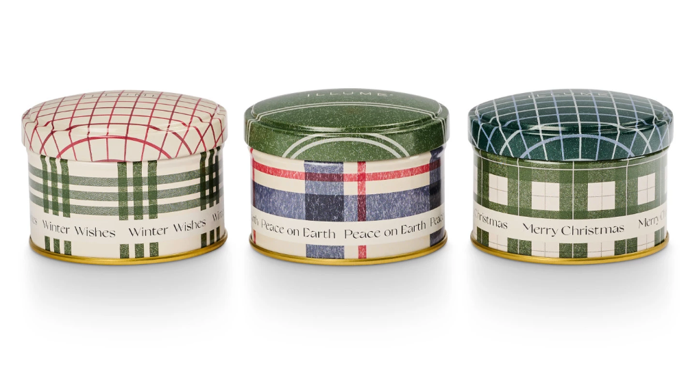 Illume Balsam & Cedar Plaid Tin Trio Gift Set