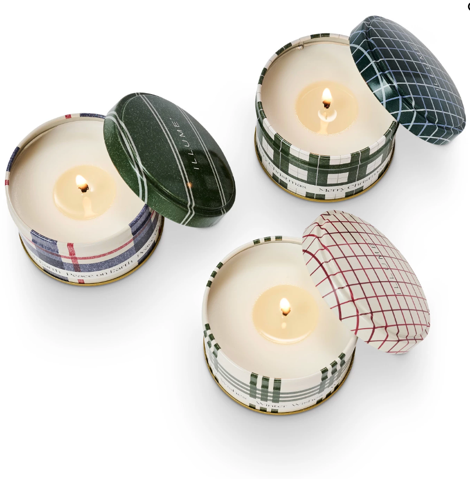 Illume Balsam & Cedar Plaid Tin Trio Gift Set