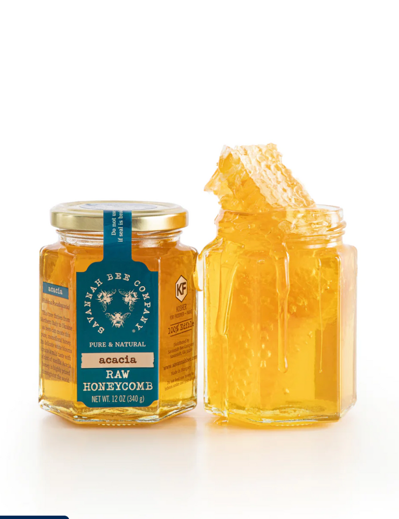 Savannah Bee Company Acacia Raw Honeycomb in Hexagon Jar, 12 Ounces