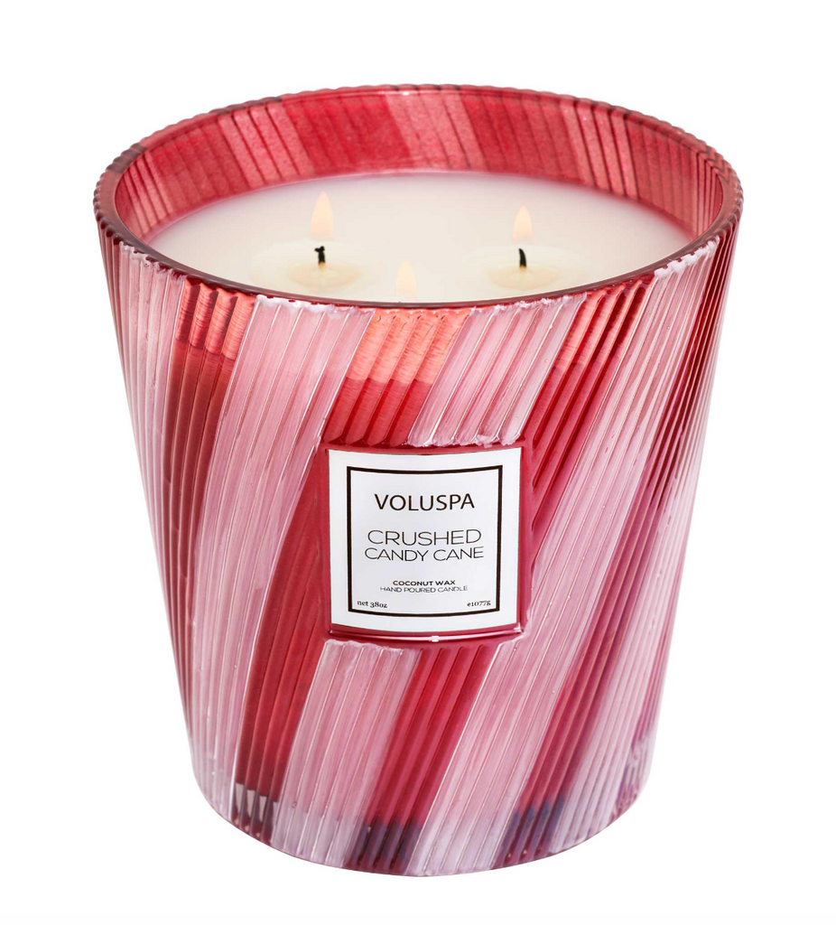 Voluspa Crushed Candy Cane 3 Wick Hearth Candle, 38 Ounces