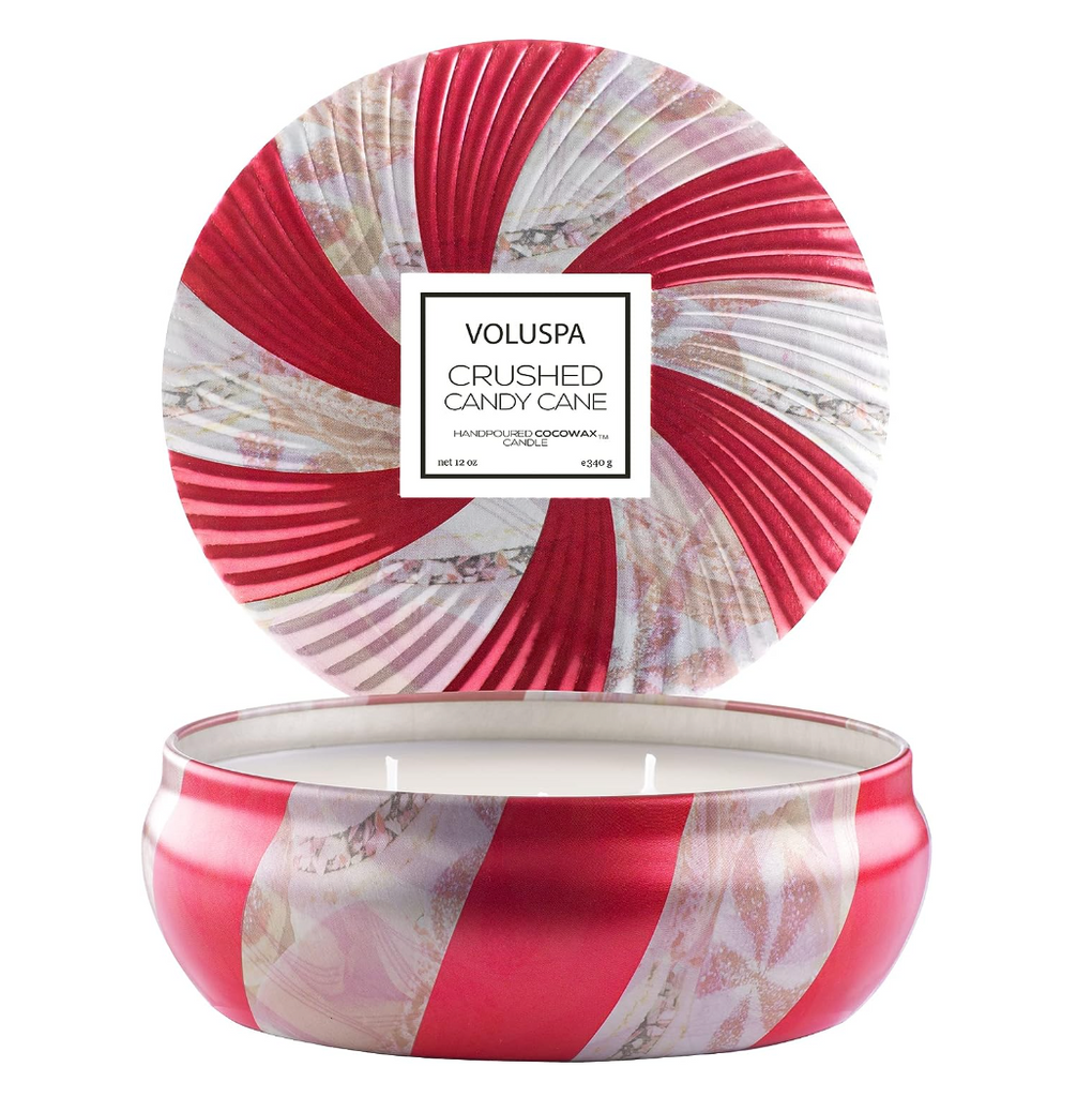 Voluspa Crushed Candy Cane 3 Wick Tin Candle, 12 Ounces