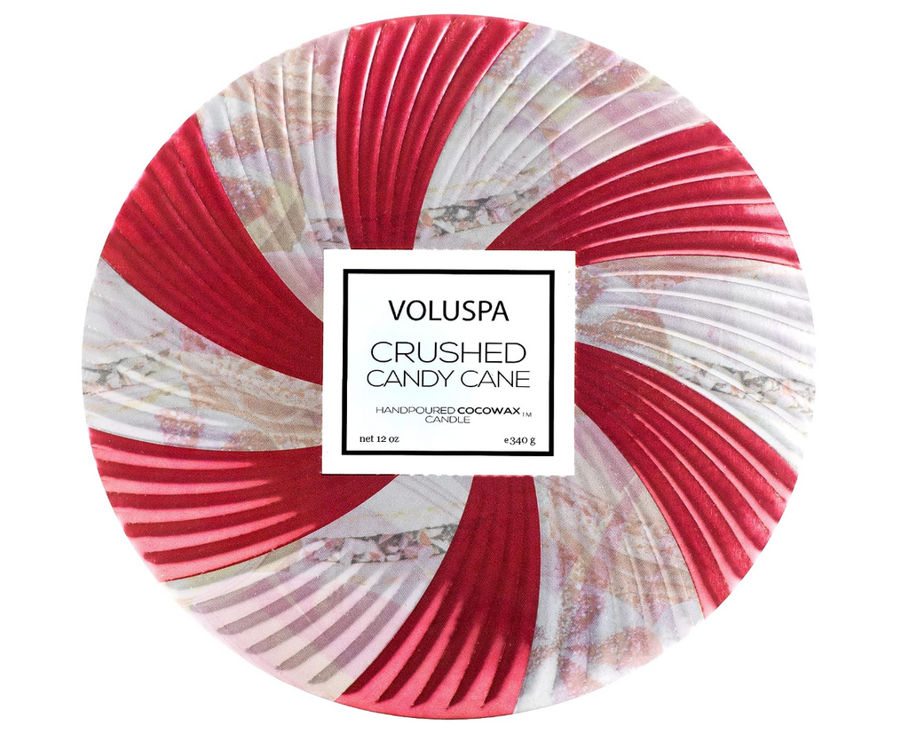 Voluspa Crushed Candy Cane 3 Wick Tin Candle, 12 Ounces