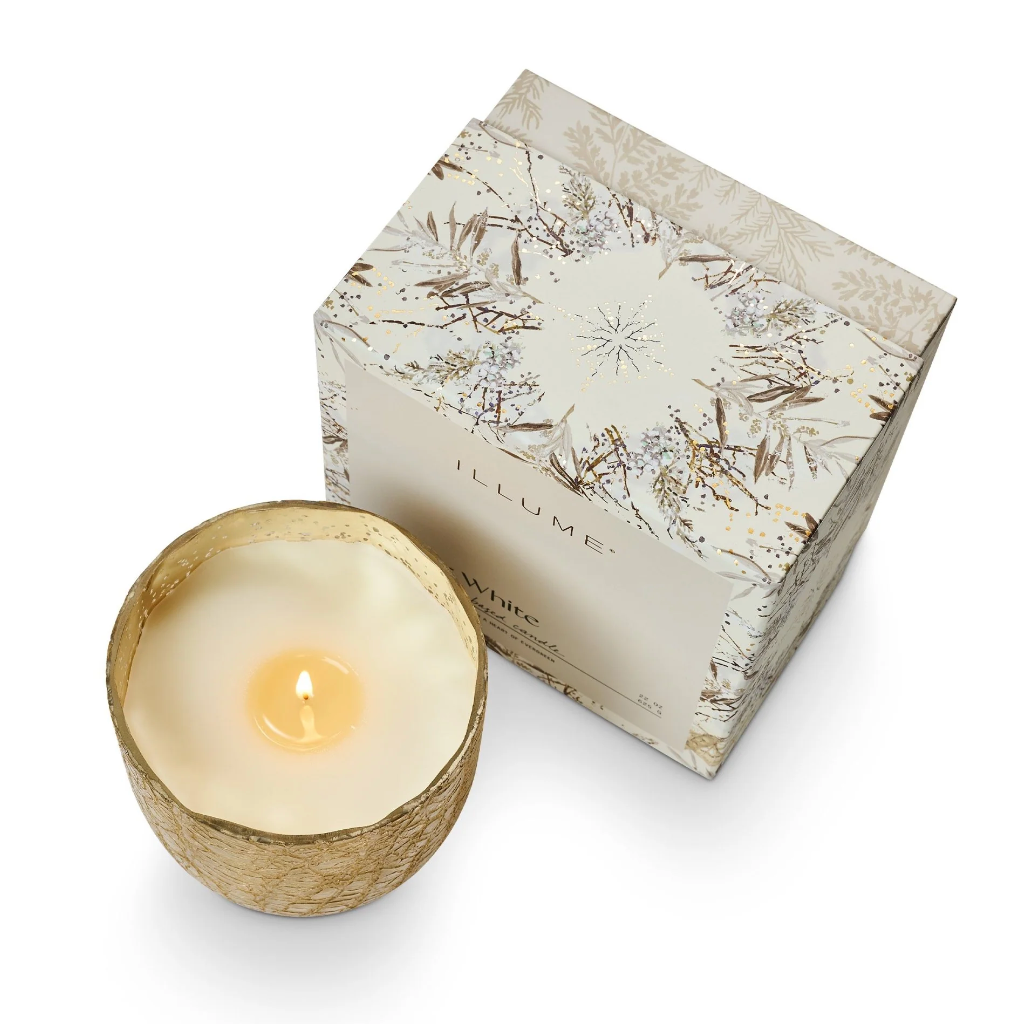 Illume Winter White Large Boxed Crackle Glass Candle