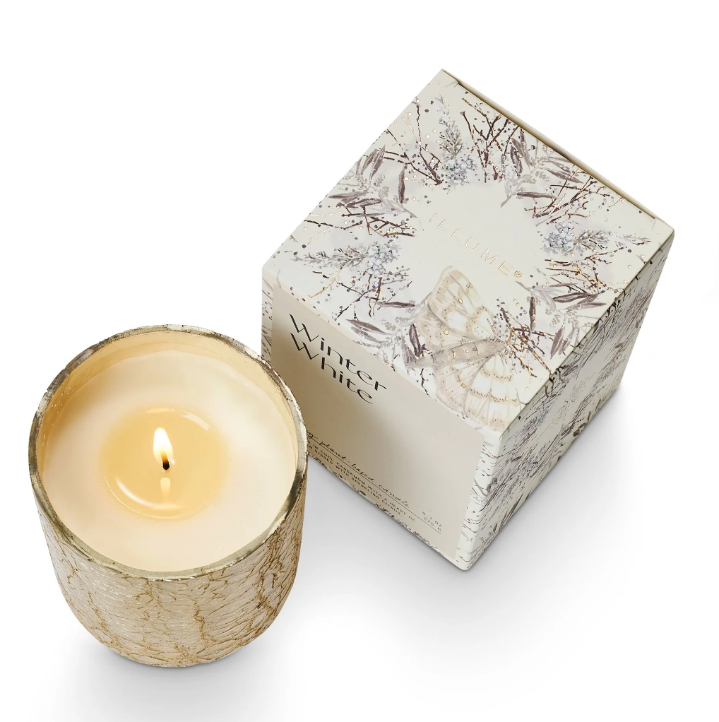 Illume Winter White Small Boxed Crackle Glass Candle