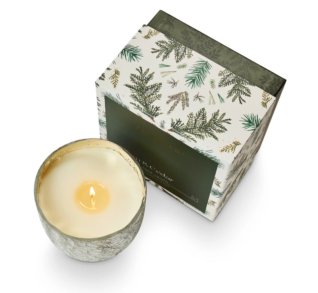 Illume Balsam & Cedar Large Boxed Crackle Glass Candle