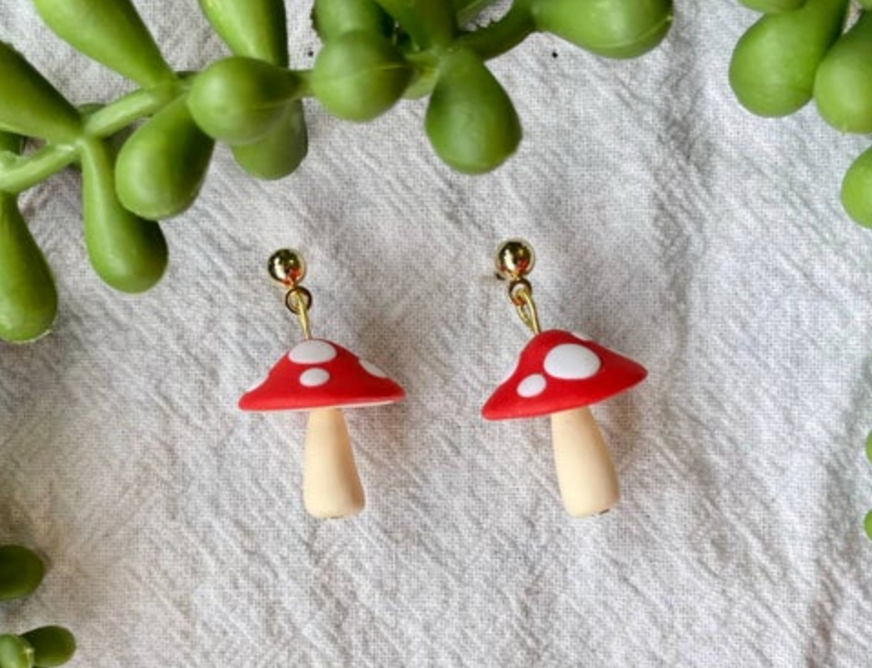 Red Mushroom Dangle Earrings