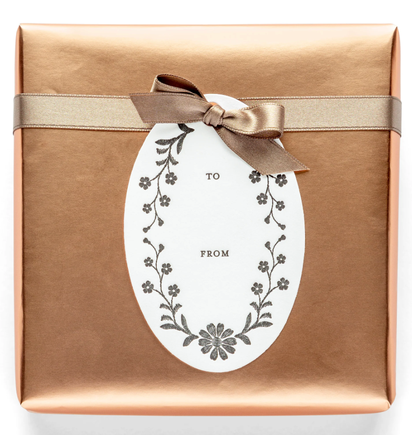 Letterpress Gift Tags, Black Floral, Set of 6