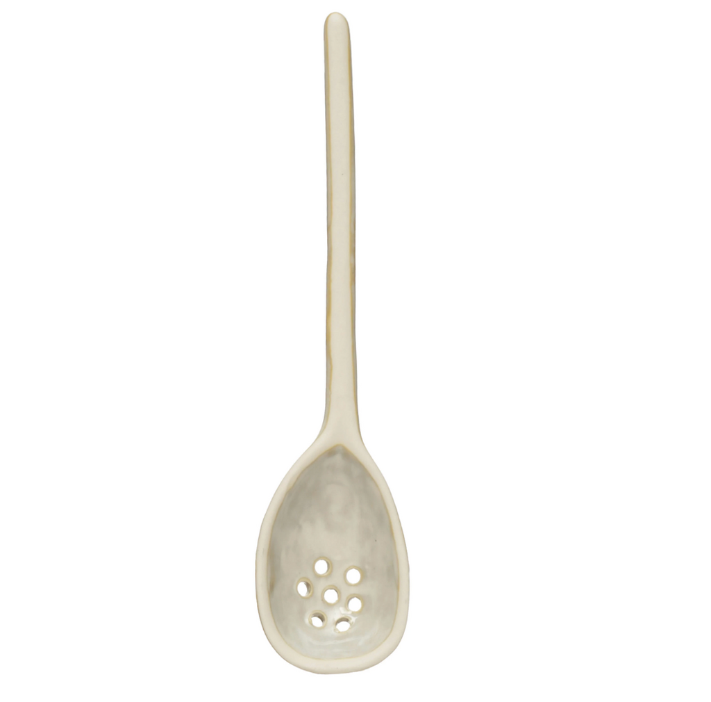 6-1/2" Stoneware Slotted Spoon, Reactive Glaze
