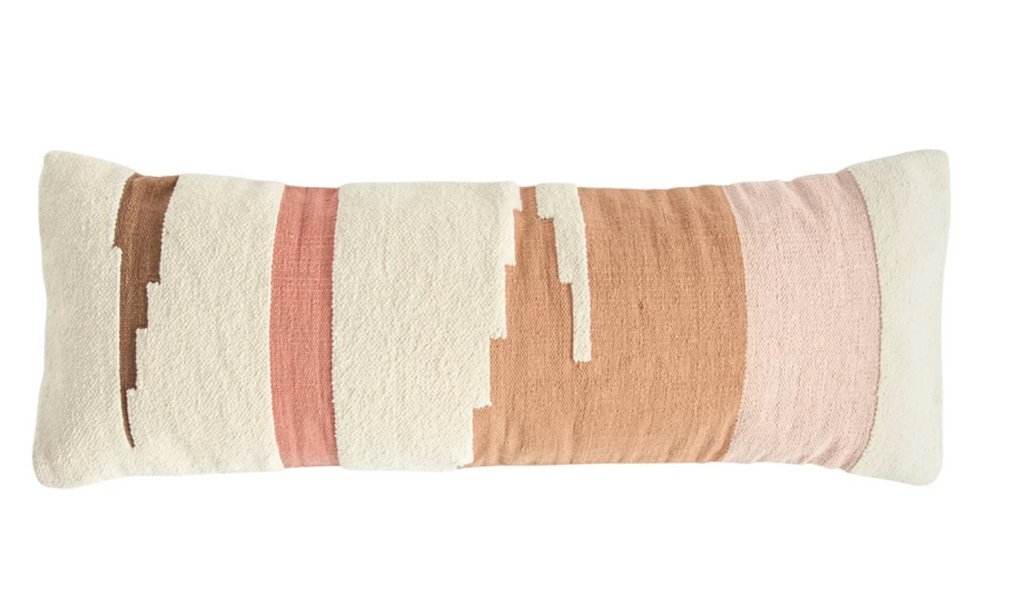 50" x 18" Hand Woven Cotton Kilim Lumbar Pillow, Multi Colored