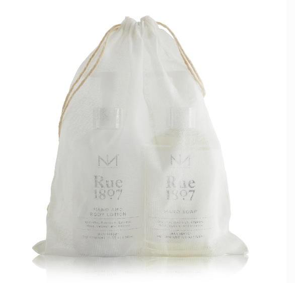 Niven Morgan Rue 1807 Hand Soap & Lotion Set in Woven Drawstring Bag
