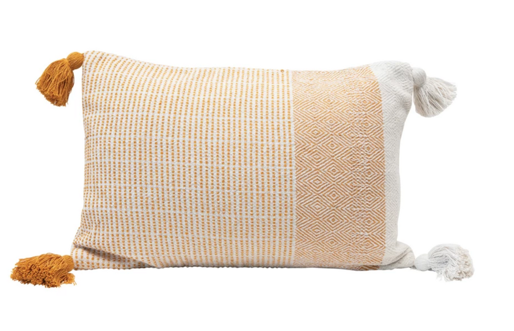 24" x 16" Woven Cotton Lumbar Pillow w/ Tassels