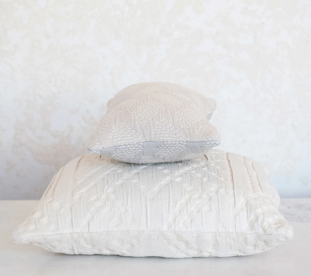 18" Woven Cotton Jacquard Pillow, Cream