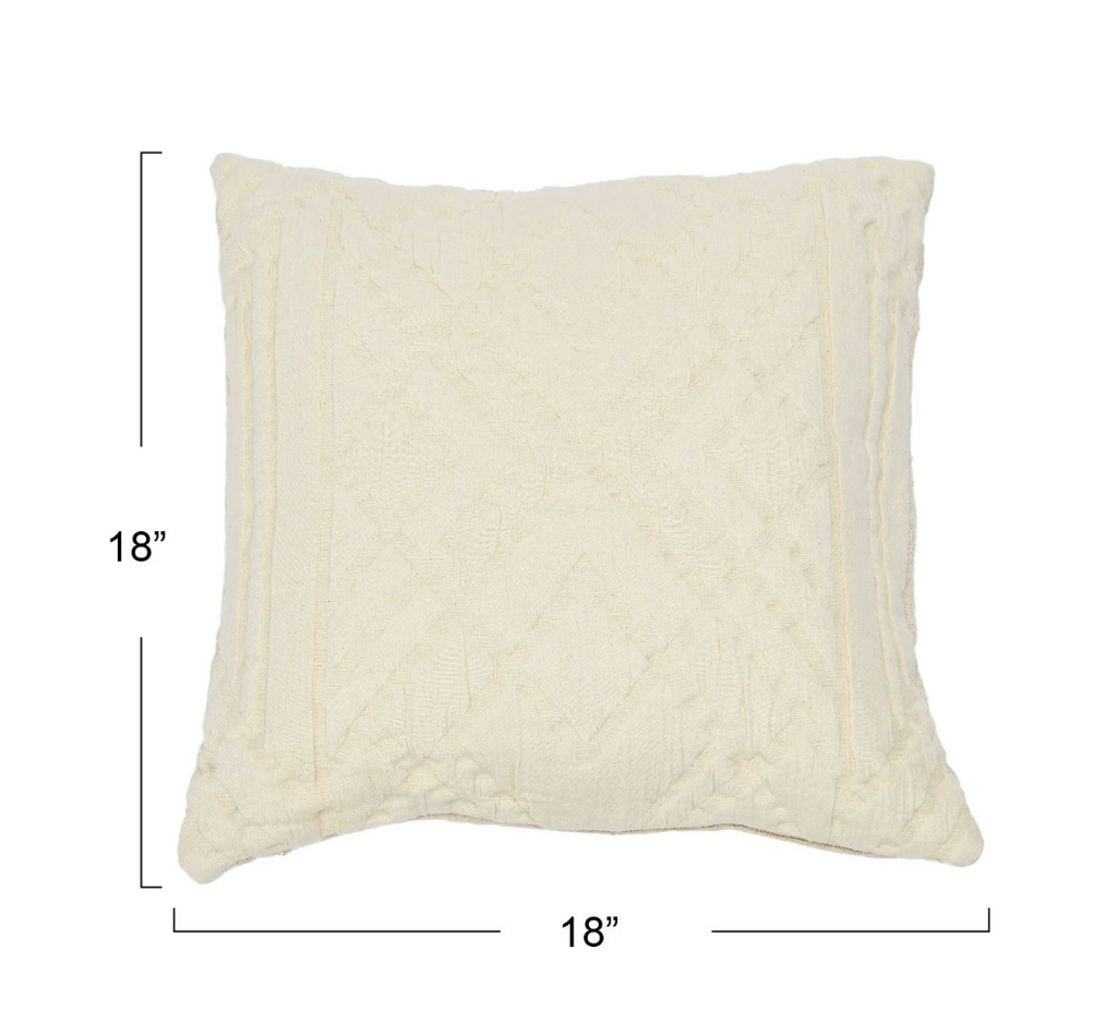 18" Woven Cotton Jacquard Pillow, Cream
