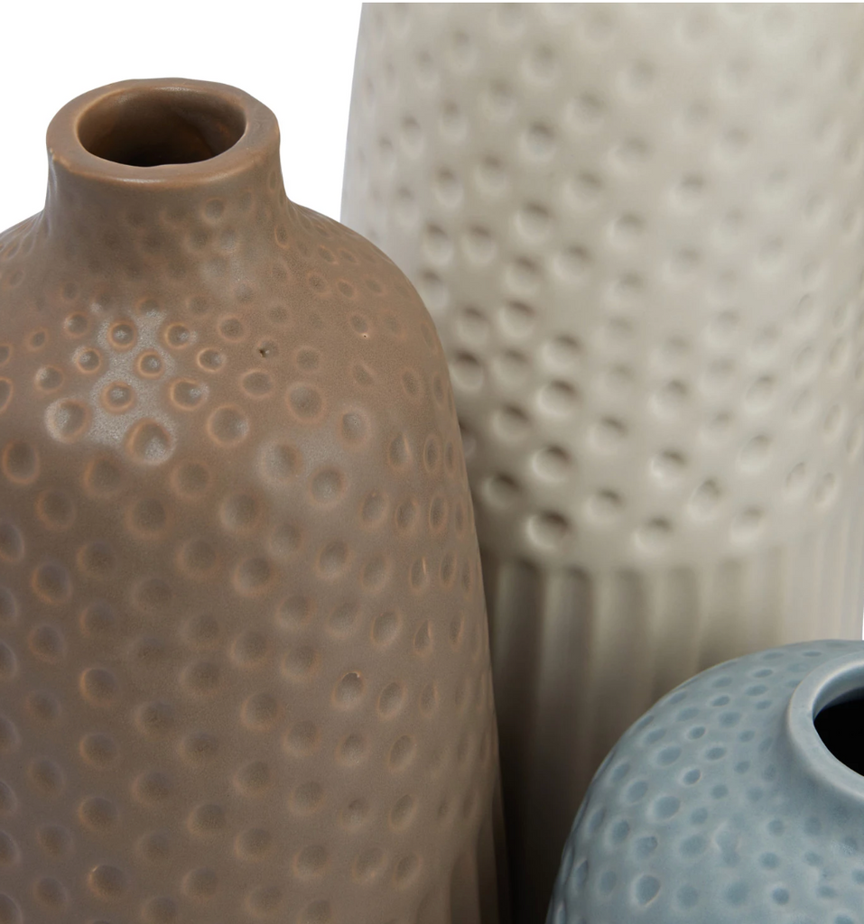 Debossed Stoneware Vases, Matte Glaze, 3 Colors & Sizes