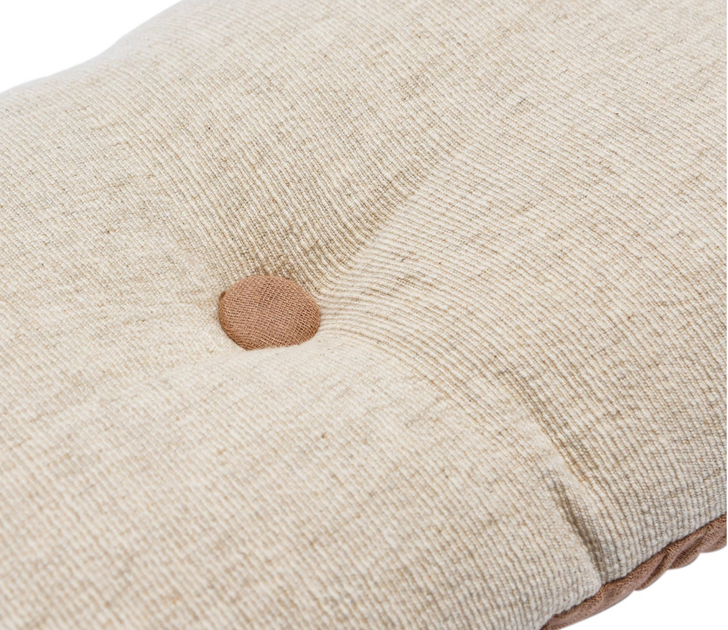 Linen & Cotton Tufted Two-Sided Lumbar Pillow with Button & Fringe