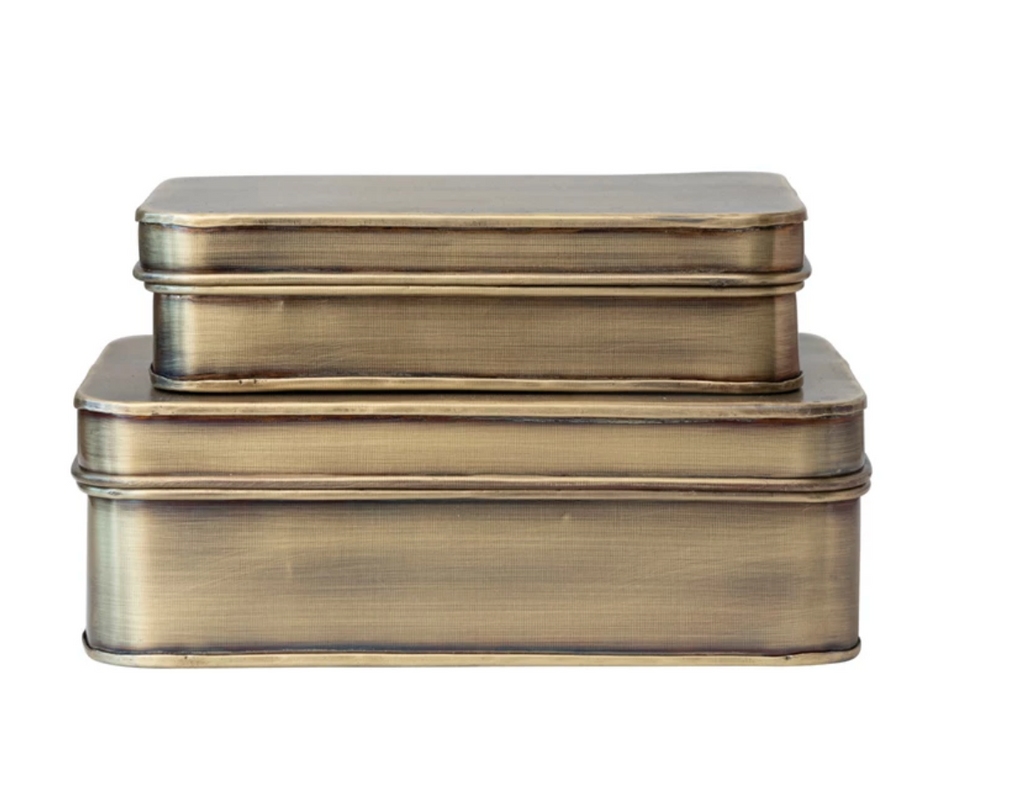 Metal Boxes, Antique Brass Finish, 2 Sizes