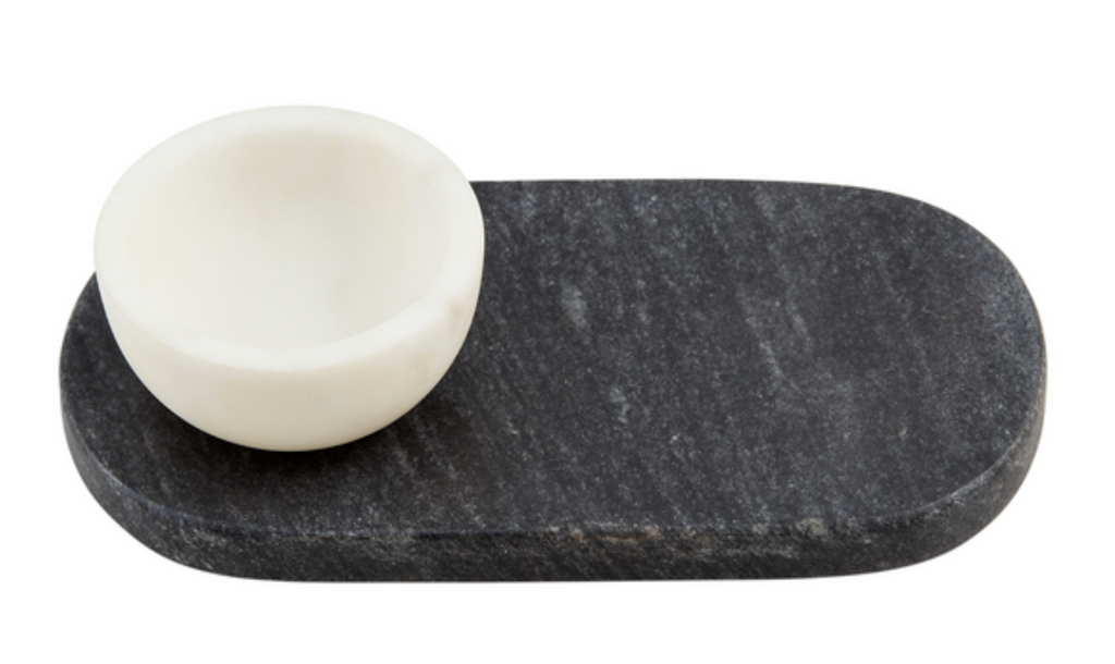 Black Marble Dip Tray with White Marble Bowl