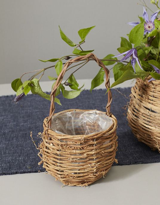 plastic lined wicker plant basket 9.75" Woven Basket with Plastic Liner and Handle